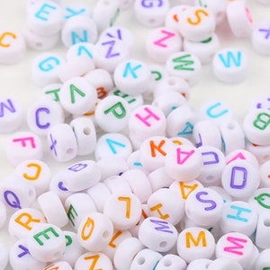 Cuentas de letras redondas blancas ABC, 7 mm, cuentas de letras acrílicas talladas de varios colores A-Z, 100 piezas