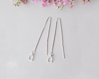 925 Sterling Silver Threader Earrings, DIY Ear Wire with Pinch Bail Clasp Connector,  Dangle Long Hooks, Solid Box Chain