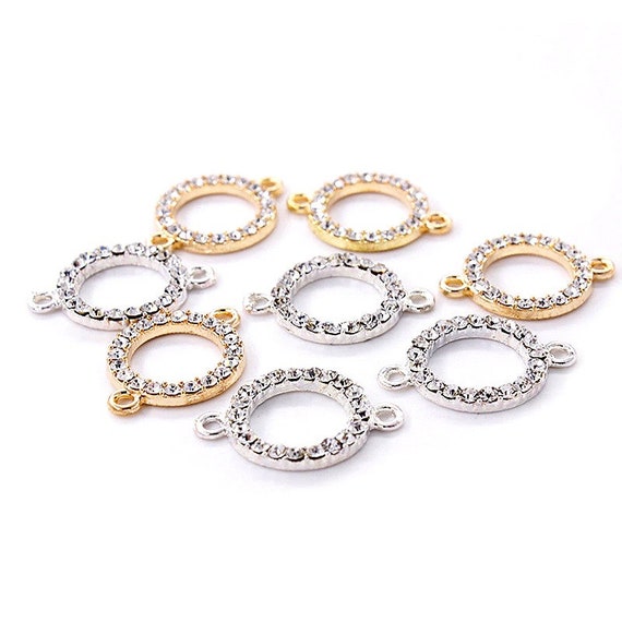 Gold Silver Double Looped Round Rhinestone Connector stainless steel high quality Connector for Jewelry Making Handmade Findings 10pcs