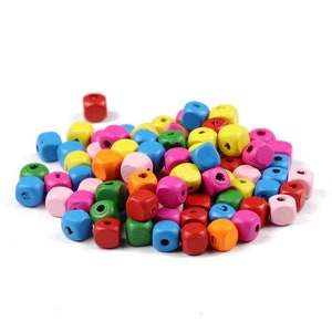 Square color wooden beads,  8mm wood beads, supplies for macrame with large hole, 8mm 10mm