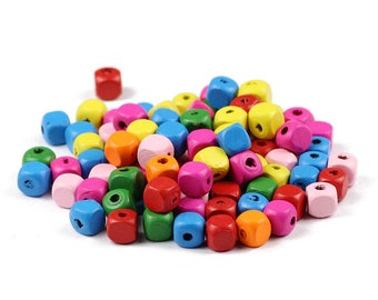 Square color wooden beads,  8mm wood beads, supplies  for macrame with large hole, cheap 8mm 10mm