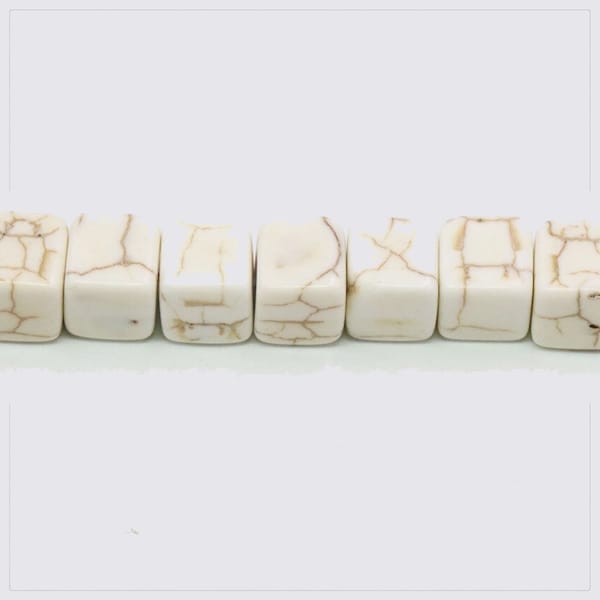 White Howlite Turquoise Cube Gemstone Loose Beads, 8mm Square Natural Stone Jewelry Beading Beads, 16'' strand