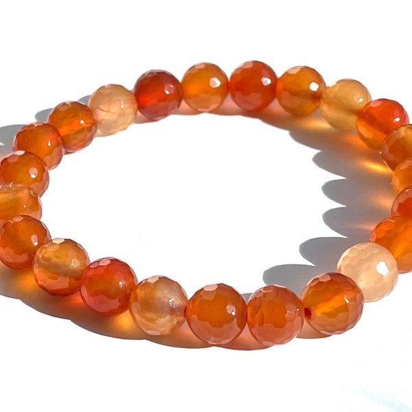 Carnelian Crystal Handmade Bracelet, Faceted Lucky  Round bead Agate Stretchy jewelry For women, men, 4 6 8 10mm