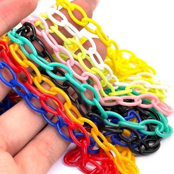 10pcs 50cm Oval Plastic chain, Jewelry Chain link, diy color chain buckle chain, shoulder strap, bag, glasses chain Red green white black