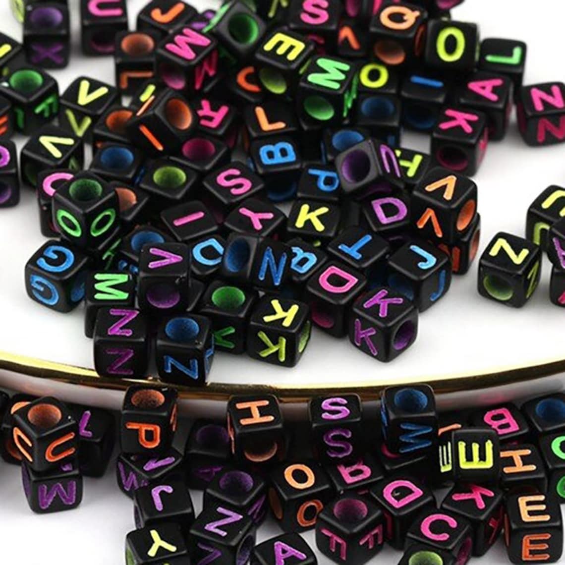 Black Letter Cube Beads 6mm Alphabet Plastic Carved Square - Etsy UK