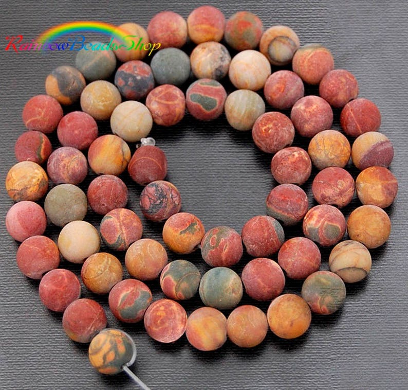 Matte Jasper Picasso beads, round shape, bead size 6mm, on 15.5 inch strand