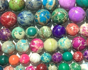 Emperor Mixed Sea Sediment Jasper Round stone Loose Beads, 4mm 6mm 8mm 10mm 12mm Stone Jewelry Beading Bead, 15.5'' strand