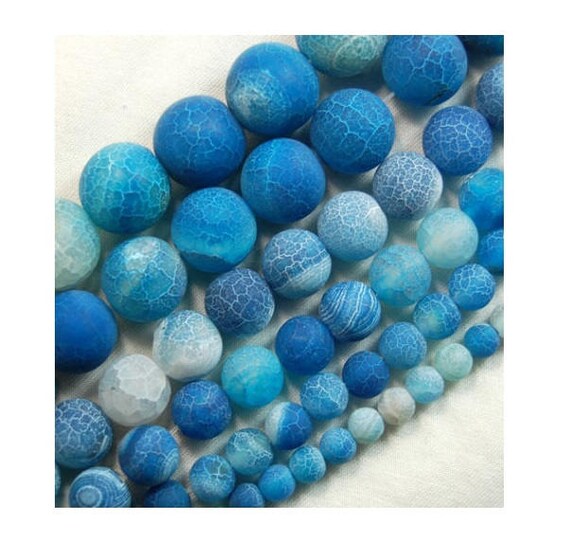 Matte Frosted Blue Fire Crackle Agate Beads, 4mm 6mm 8mm 10mm 12mm