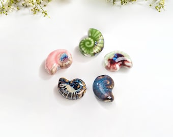 5pcs Small Conch Shell Ceramic Beads, Colorful Glazed Porcelain Charms for Jewelry Making, Rustic Seashell Shape Materials Beading Findings