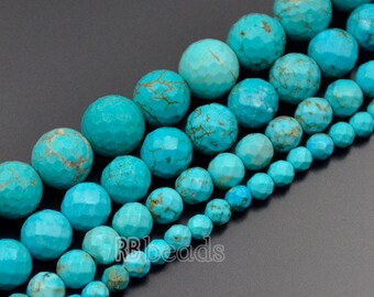 Faceted Blue Turquoise Beads, 4mm 6mm 8mm 10mm Round Jewelry stone Spacer Stone Beads, 15''5 st. For Jewelry making and Beading