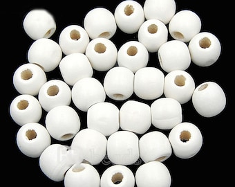 White Wooden natural loose spacer round beads, dyed wood ball jewelry bracelet mala bead, 100pcs 4mm 6mm 8mm 10mm 12mm 14mm 16mm
