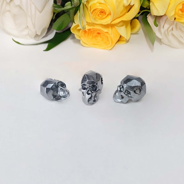Silver Skull Charm Beads | Solid 925 Sterling Silver Gun Black Spacer Loose Beads with 3mm hole jewelry DIY Jewelry Accessories