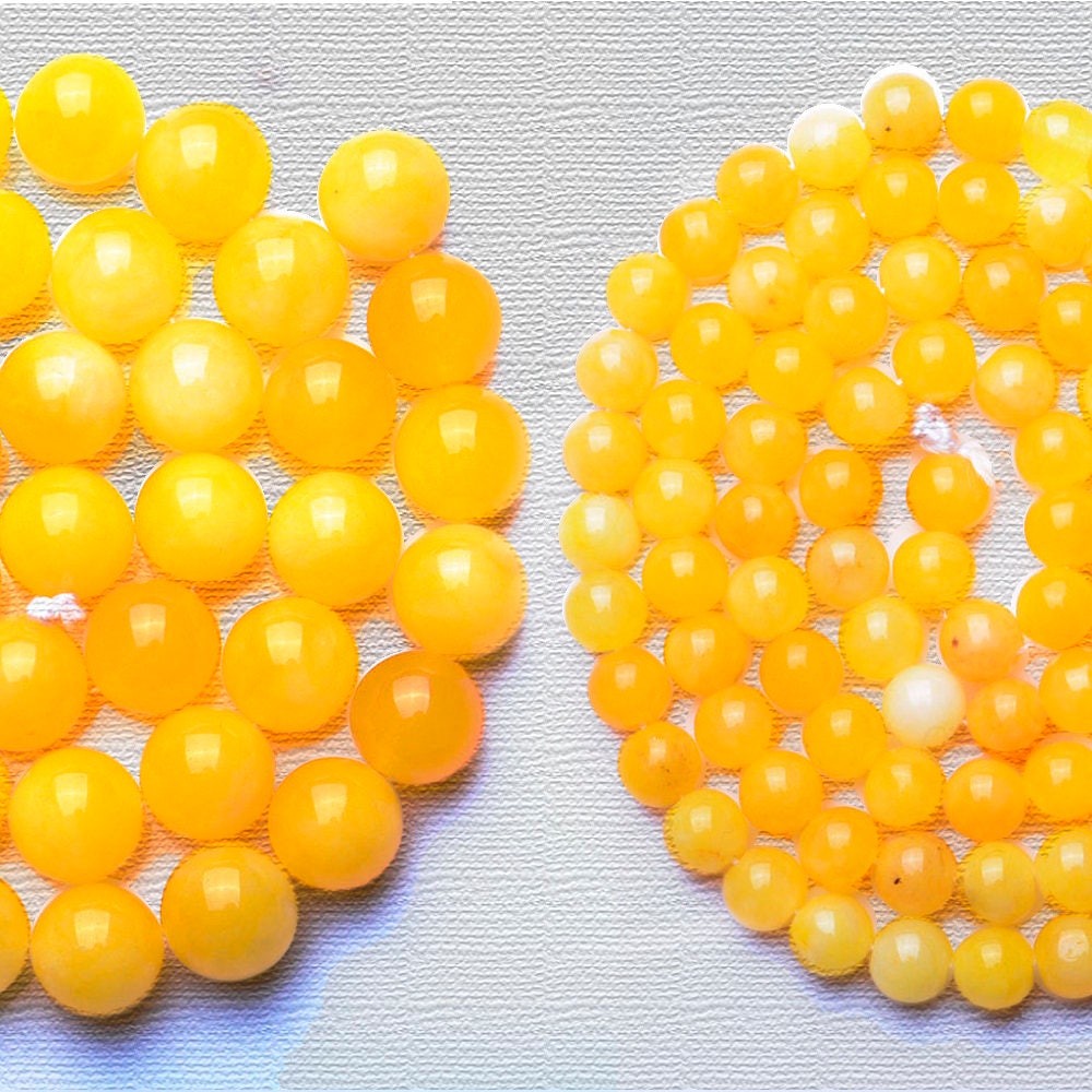 Yellow Jade Gemstone Bead Strand – 15 Inches, Round 4mm-10mm Sizes, For Jewelry Making (SSEF Certified)