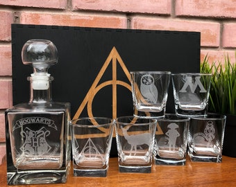 Personalized whiskey glasses set, Harry Potter gift, Harry Potter Whiskey Decanter Set, Whiskey Glasses, Personalized Whiskey,Whiskey