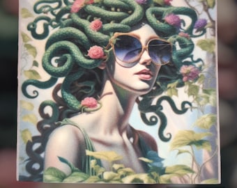 Medusa In Sunglasses Stickers Large, Medium, and Small Sizes