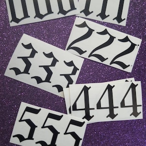 Angel Number Vinyl Stickers in Old English Font