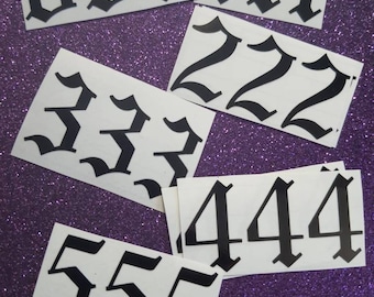 Angel Number Vinyl Stickers in Old English Font