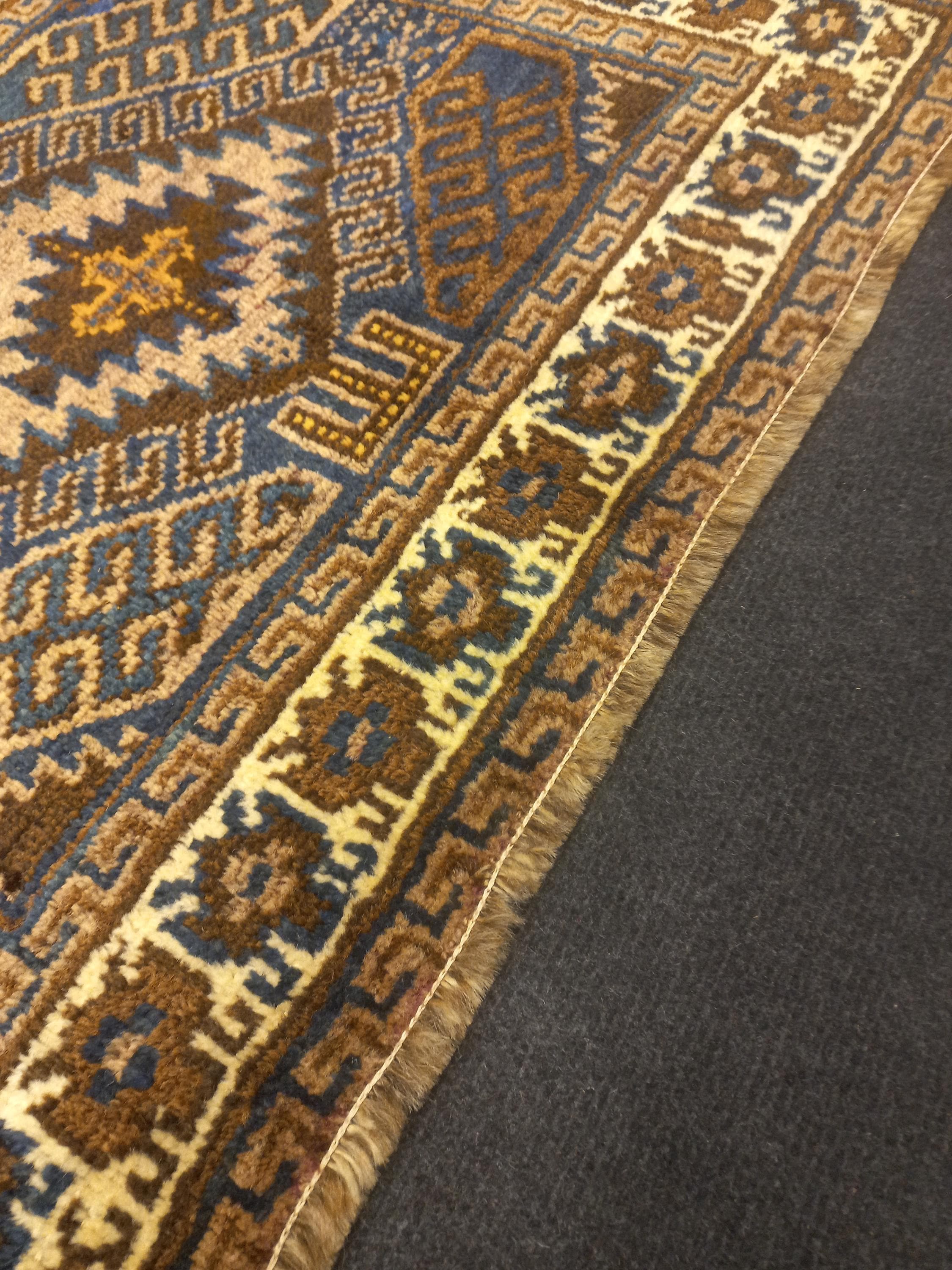 Antique Square Small Baluch Rug: Natural Colors Organic Wool Rug