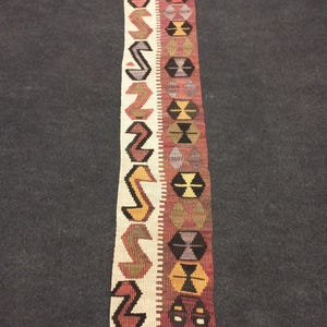 Mini Turkish Kilim Rug: 8&quot;x38&quot; Vintage Woven Wall Hanging
