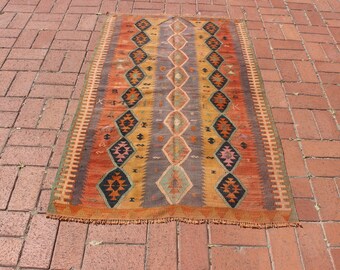 Bohemian Kilim Rug,Small Kilim Rug,2,9&quot;x4,9&quot;Ft,91x150cm,Decorative Rug,Kilim Rug,Nomadic Turkish Rug,Handmade Rug,Floor Rug,Flatwave Rug