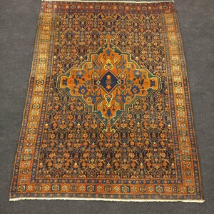 Rare Antique Seneh Carpet Rug,Handmade Rug,3,4"x4,6" ft,105x143 Cm,Gorgeous And Fantastic Colors,Vintage Carpet Rug,Floor Rug,Kurdish Carpet
