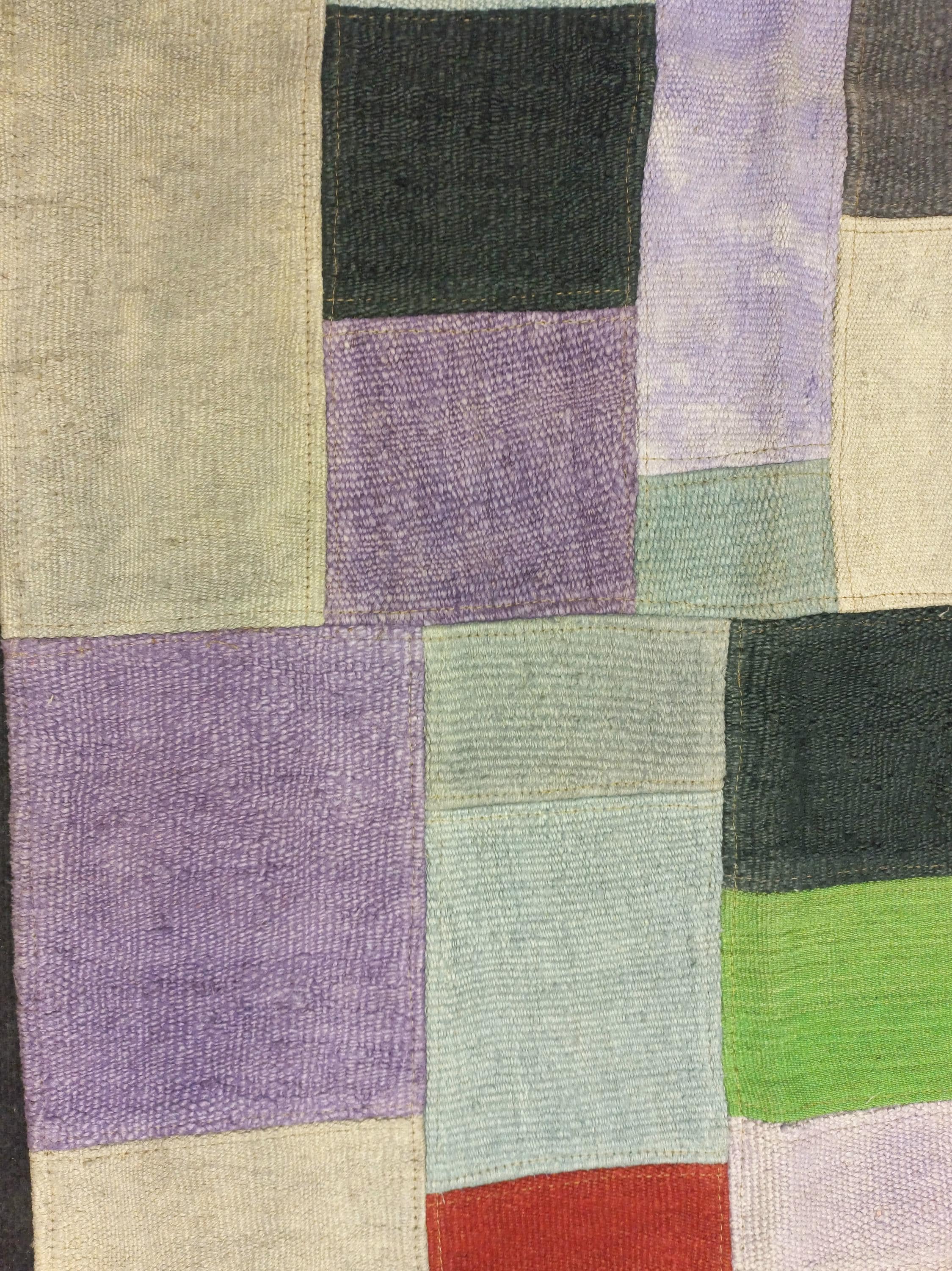 Vintage Turkish Patchwork Kilim Rug: Handmade Wool Decorative Rug