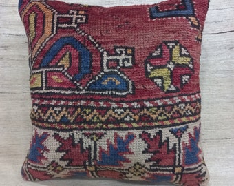 Turkish Carpet Pillow، Old Pillow,Handmade Pillow,Organic Wool Pillow,Boho Pillow,Vintage Pillow,Tribal Pillow,Decorative Pillow,,16x16