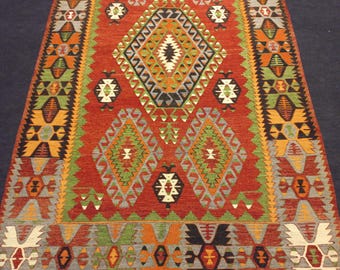 Alfombra Cal Kilim, alfombra tribal, alfombra Kilim turca, alfombra Kilim de decoración del hogar, alfombra Kilim vintage, 5,8"x10,5" pies, 178 x 321 cm, alfombra Kilim antigua, alfombra Kilim roja verde