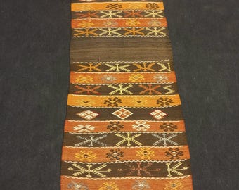 Embroidery Kilim Runner: Handwoven Turkish Rug, Vintage Anatolian Decor (2,3"x7,3" ft)