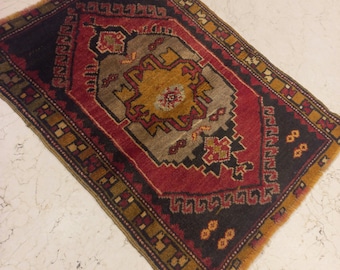 Turkish Handmade small carpet،Scorpion Pattern Rug،1،7"x2"Feet،Decorative Carpet Vintage Carpet،Soft Rug، Colorful Rug،Wool Rug،Natural Rug