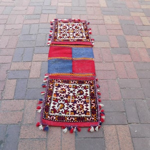 Vintage Saddle Bag,Turkish Kilim,Wall Decor Rug,1,5&quot;x4.4&quot;Feet,46x135cm,Kilim Horse Saddle Bag,Nomadic Rug,Tribal Saddle Bag