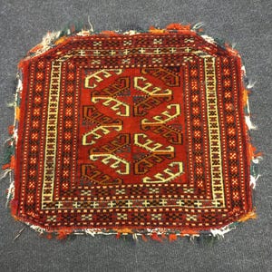 Handvävd antik turkmensk liten matta: 40x40 cm Yamut tribal matta, mini ullmatta