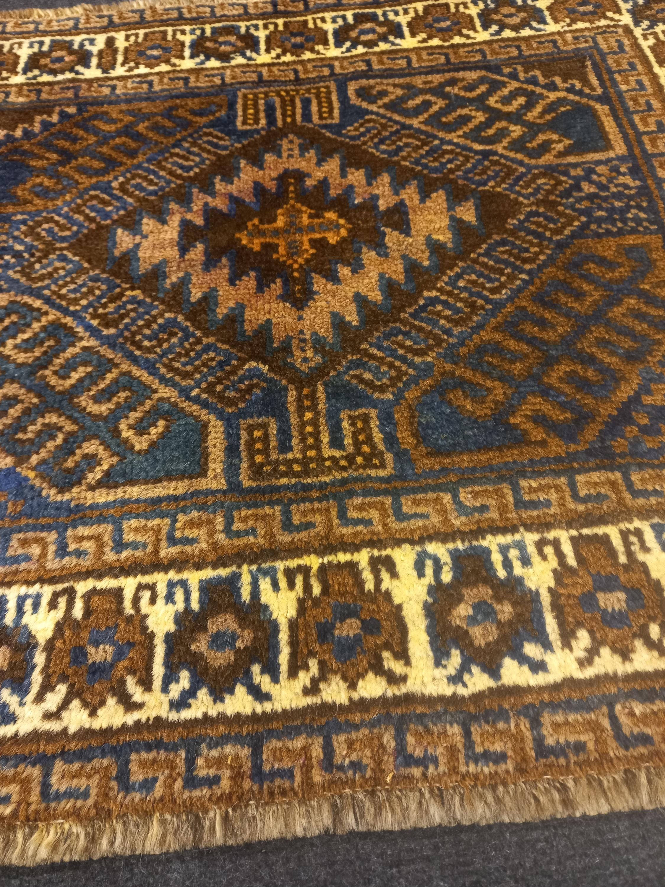 Antique Square Small Baluch Rug: Natural Colors Organic Wool Rug