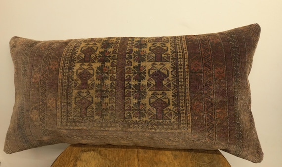 Antique Carpet Wool Lumbar Pillow Cover: Large Pillow (17"x33" inch)
