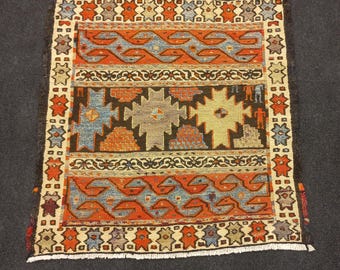 Antique Caucasian Soumak Mini Rug: 23x22 Wall Hanging, Ethnic Decor
