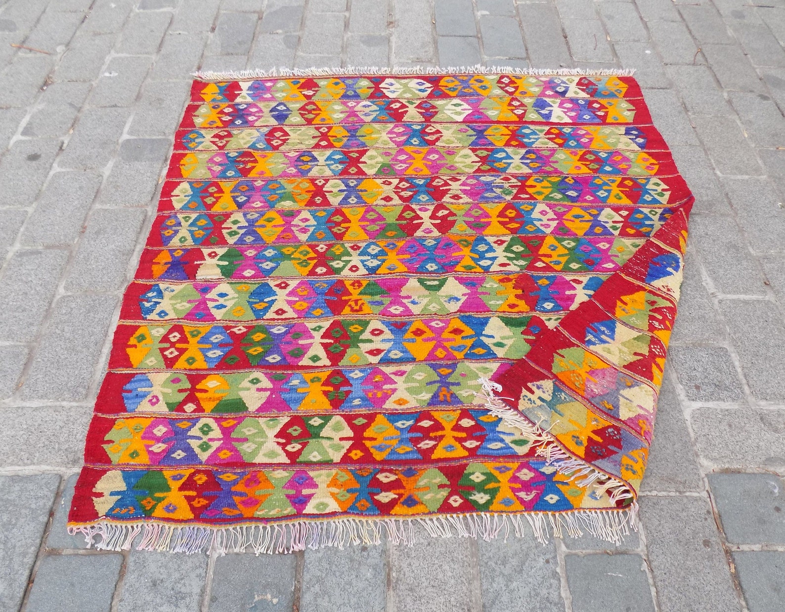 Turkish Square Kilim Rugcolorful Kilim Etsy
