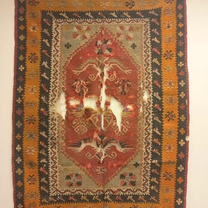 Antique Fragment Turkish  Kilim Rug, 3&#39;6&quot;x5&#39;1&quot;ft,110x157cm,Antique Kilim,Fragment Kilim Rug,Area  Antique Kilim Rug,Wall Tapestry Kilim Rug