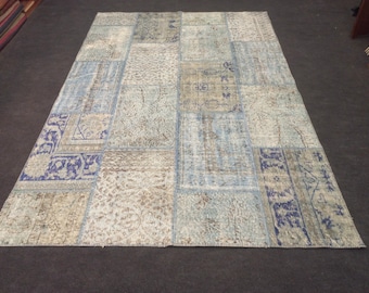 Turkish Patchwork Rug: Handmade Faded Vintage Carpet, 5.5"x7.8"
