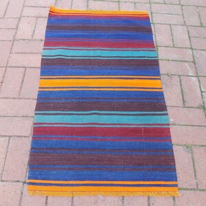 Colorful Turkish Kilim Rug: Handmade Wool Doormat (2,1&quot;x3,8&quot; Ft)