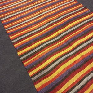 Colorful Kilim Rug,Striped Pattern Turkish Kilim,Vintage Kilim, 4,4&quot;x9,7&quot;ft,134x297Cm,Antryway Wool Rug,Flatwave Woven Anatolia Kilim Rug