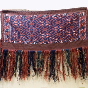 Rare Wall Hanging Embroidery Rug,Handmade Rug,Turkoman Rug,Door Hanging Rug,Tiribal Sumak,Yamood Somak Rug,Organic Wool,16x34 inch,41x87cm