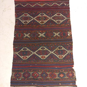 Distressed Antique Bergama Soumac Rug,Small Kilim Rug,22"x35"inches,56x88cm