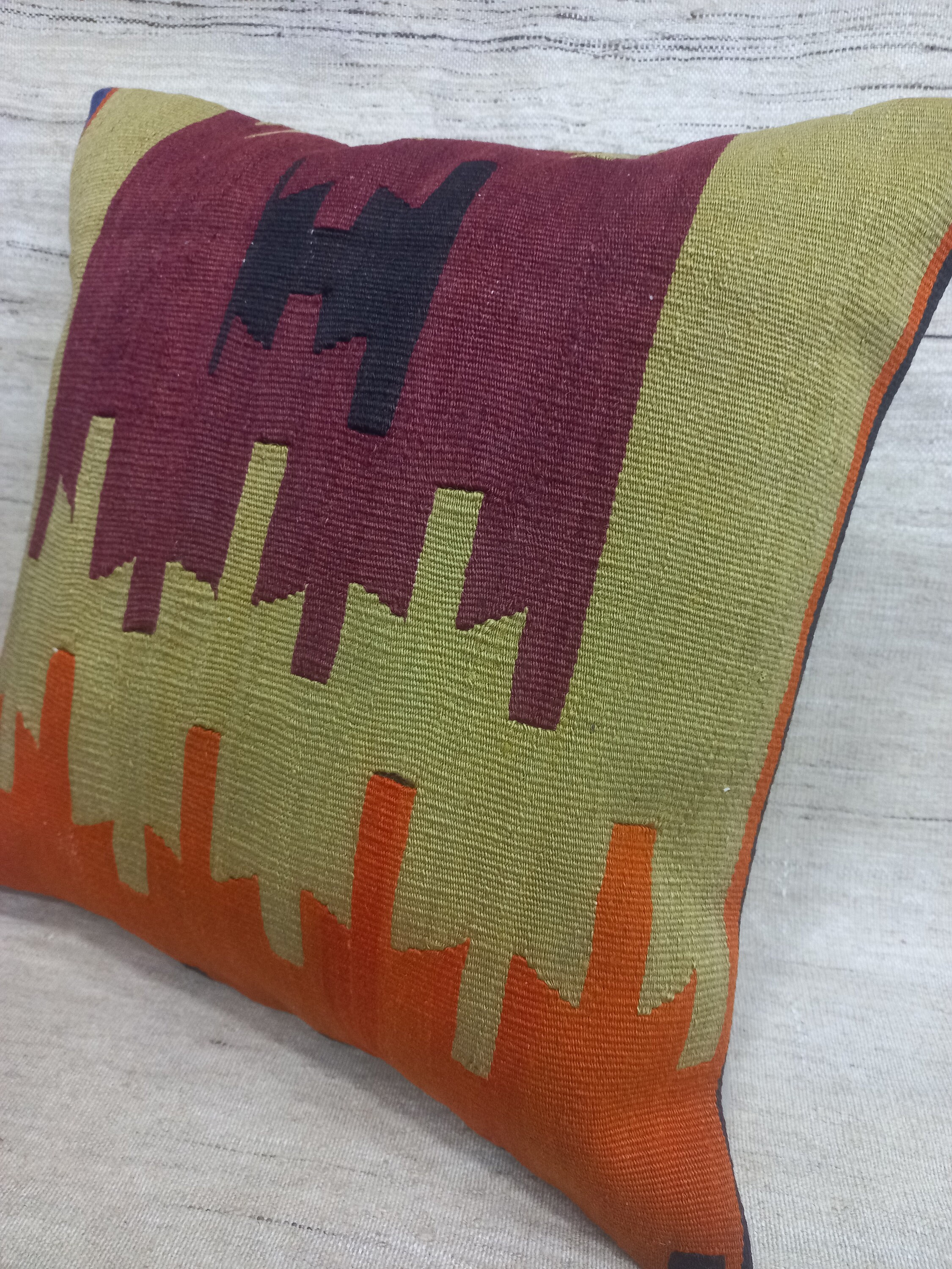 クッションカバー キリム ウール トルコ ヴィンテージトルコキリム枕：手織りウールクッションカバー（17x17