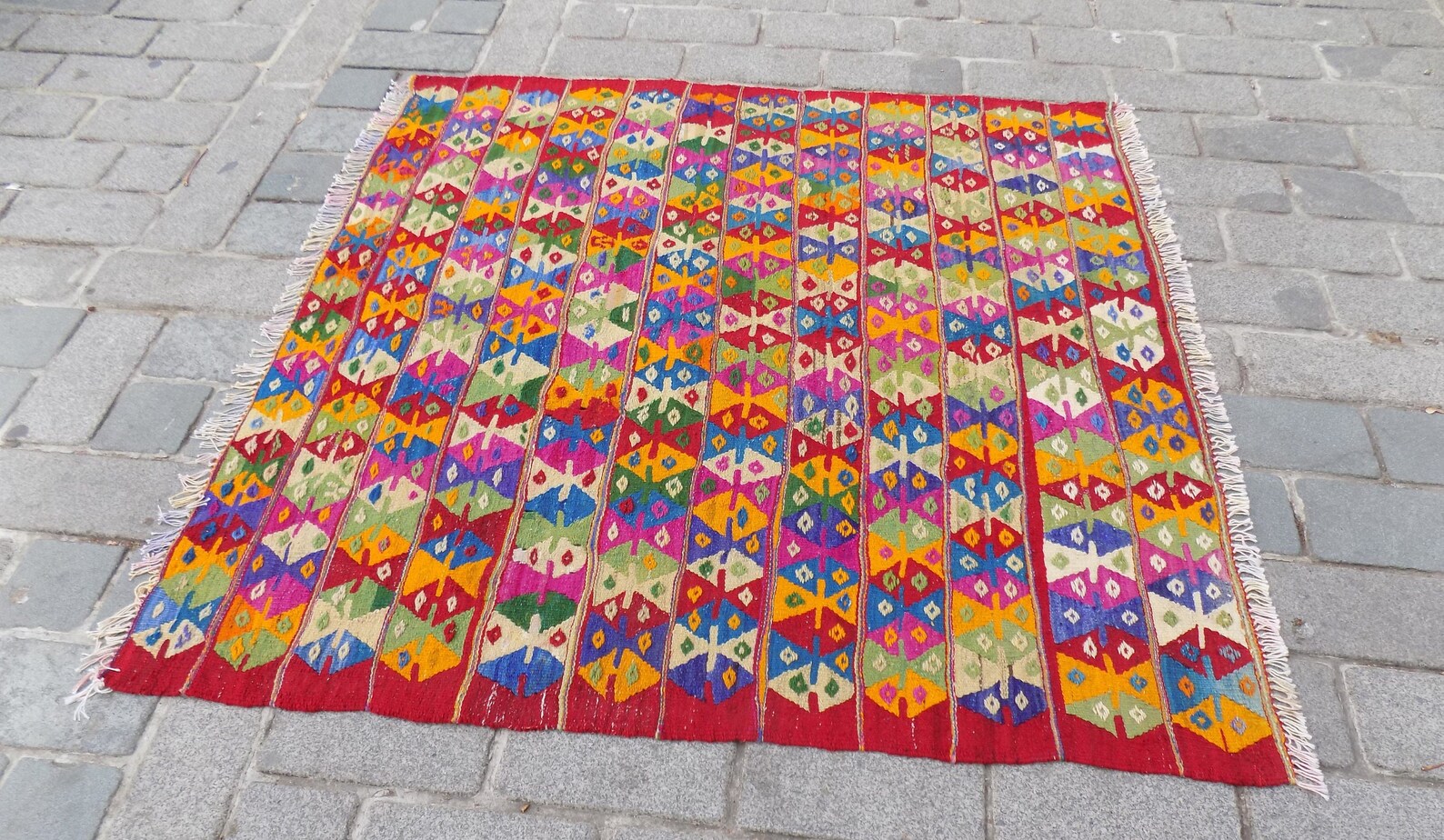 Turkish Square Kilim Rugcolorful Kilim Etsy