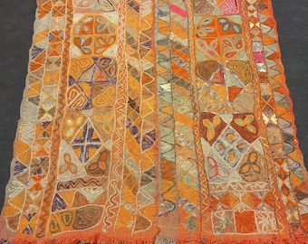 Dekoracyjny kurdyjski kilim z posagiem: ręcznie tkany dywan, 4'7"x6'1" ft