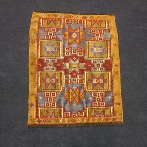 Old Small Embroidered Rug,Unusual Turkish Rug,Handmade Rug,Fethiye Soumak Rug,1&#39;8&quot;x2&#39;2&quot;Ft,55x68cmArea Rug,Vintage Turkish Rug,Wall Decor Rug