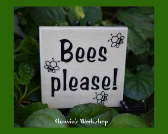 BEES Please! Pollinator Garden Sign, Bee-Themed Gift for Gardener, Beekeeper Gift
