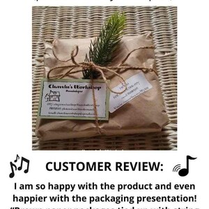 May include: A brown paper package tied with twine and a sprig of greenery. The package is labeled "Chawin's Workshop" and has a handwritten note that says "Thanks for supporting my small business!"