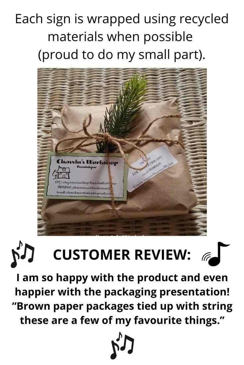 May include: A brown paper package tied with twine and a sprig of greenery. The package is labeled "Chawin's Workshop" and has a handwritten note that says "Thanks for supporting my small business!"