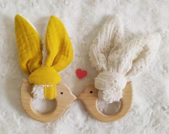 hochet bébé renard, hochet éléphant, hochet dentition, cadeau naissance, inspiration montessori